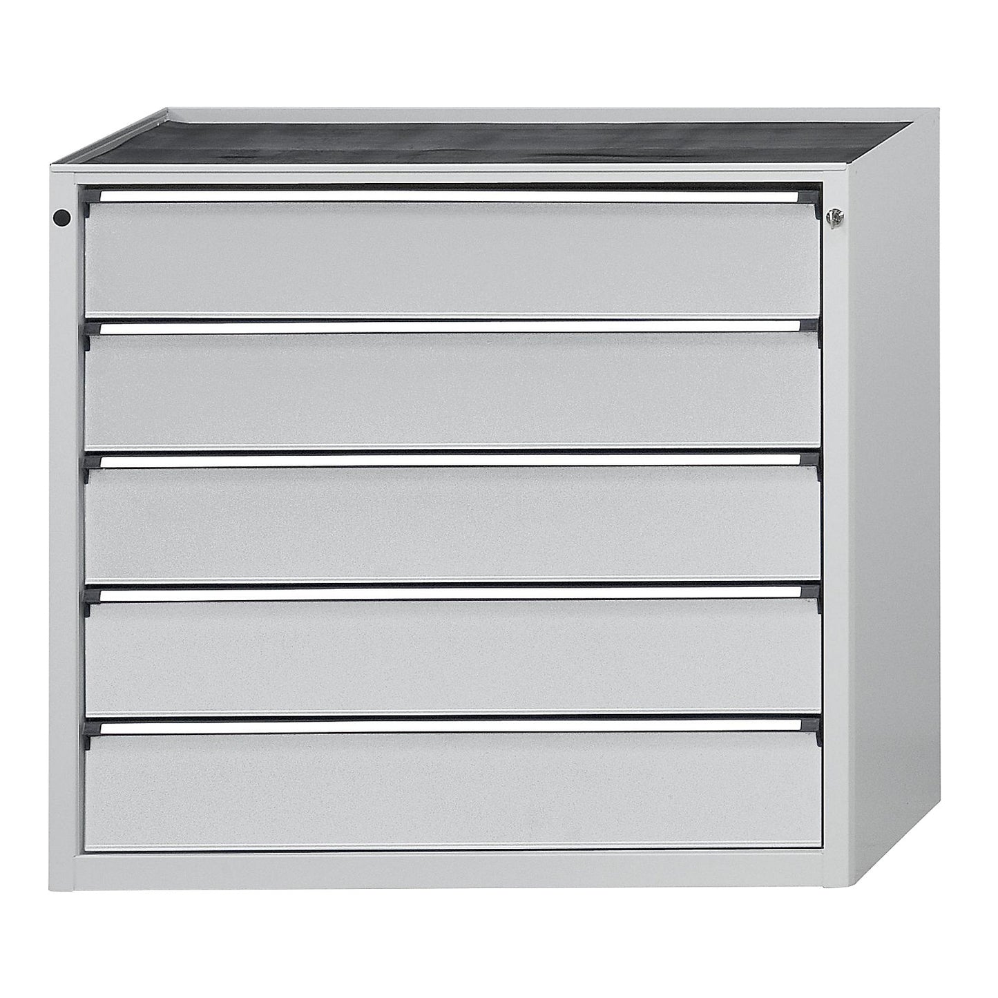 Drawer cupboard, WxD 1060 x 675 mm, max. drawer load 100 kg, 5 drawers, height 980 mm, front in light grey.