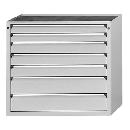 Drawer cupboard, WxD 1060 x 675 mm, max. drawer load 100 kg, 7 drawers, height 980 mm, front in light grey.