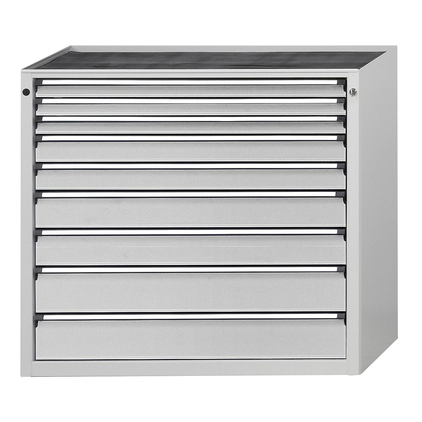 Drawer cupboard, WxD 1060 x 675 mm, max. drawer load 100 kg, 9 drawers, height 1280 mm, front in light grey.