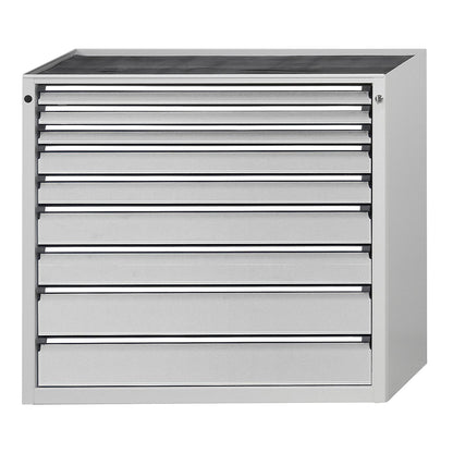 Drawer cupboard, WxD 1060 x 675 mm, max. drawer load 100 kg, 9 drawers, height 1280 mm, front in light grey.