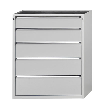 Drawer cupboard, WxD 1060 x 675 mm, max. drawer load 200 kg, 5 drawers, height 1280 mm, front in light grey.