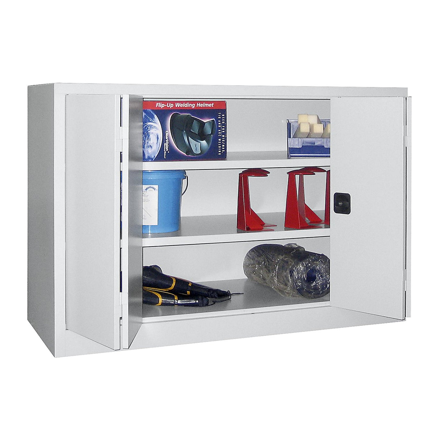 Cupboard with folding doors, height 1000 mm, width 1500 mm, depth 600 mm, grey.