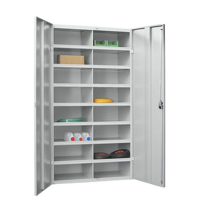 Bin units, 16 compartments, with doors, grey.