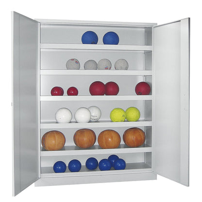 Double door ball cupboard, height 1950 mm, with solid panel doors, width 1500 mm, grey.