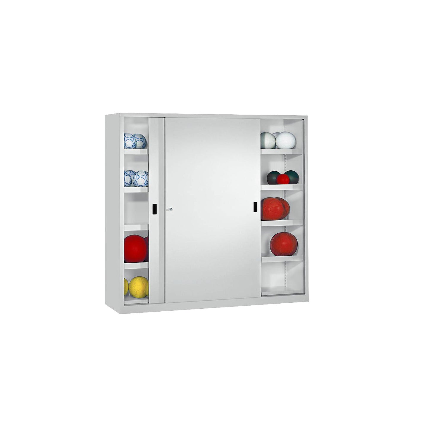 Sliding door ball cupboard, height 1950 mm, with solid panel doors, width 2000 mm, grey.