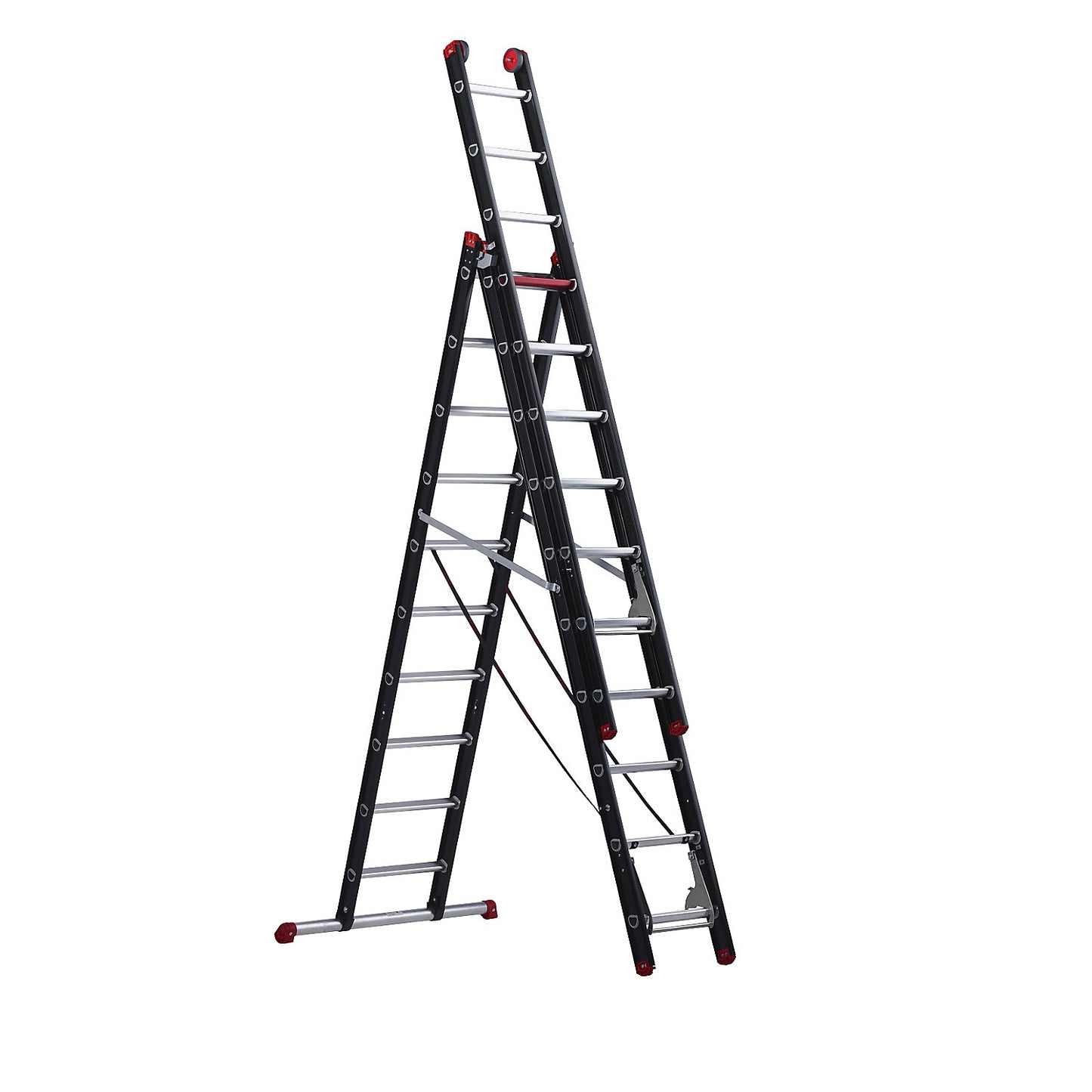 Multi-purpose ladder, aluminium coated, 3-part, black, 3 x 10 rungs.