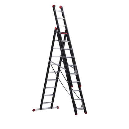 Multi-purpose ladder, aluminium coated, 3-part, black, 3 x 10 rungs.