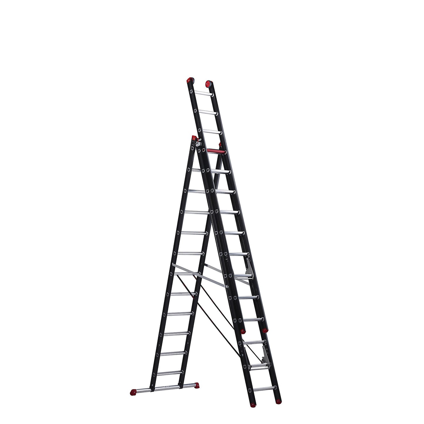 Multi-purpose ladder, aluminium coated, 3-part, black, 3 x 12 rungs.