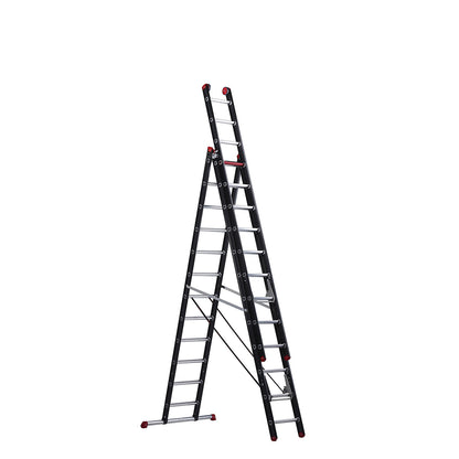 Multi-purpose ladder, aluminium coated, 3-part, black, 3 x 12 rungs.