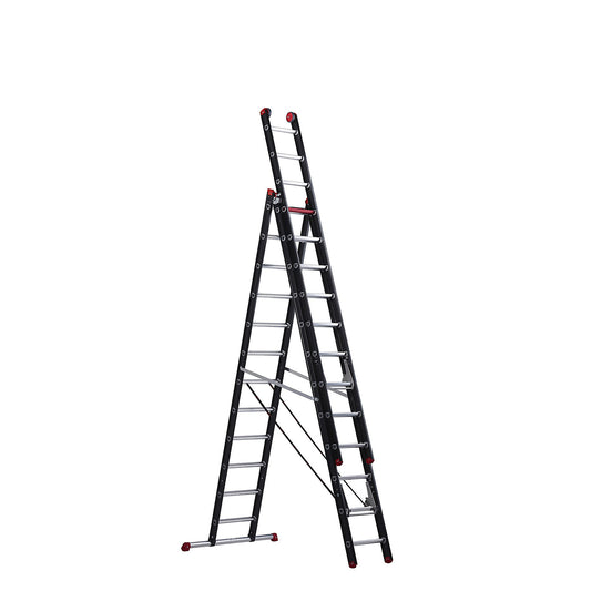 Multi-purpose ladder, aluminium coated, 3-part, black, 3 x 12 rungs.