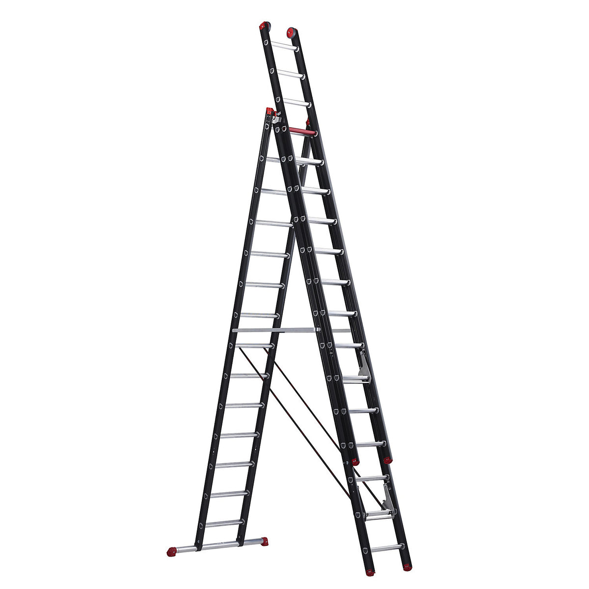 Multi-purpose ladder, aluminium coated, 3-part, black, 3 x 14 rungs.