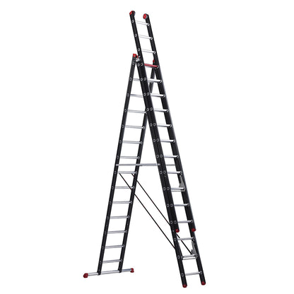 Multi-purpose ladder, aluminium coated, 3-part, black, 3 x 14 rungs.