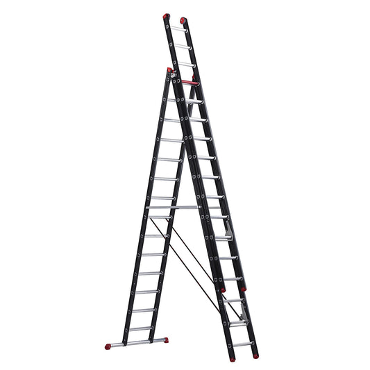 Multi-purpose ladder, aluminium coated, 3-part, black, 3 x 14 rungs.
