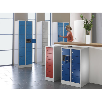 Valuables locker, 2 compartments, light grey / blue grey, 10 compartments.