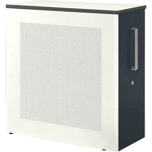 Full height drawer cupboard, counter element at right, height 1025 mm, white / charcoal.