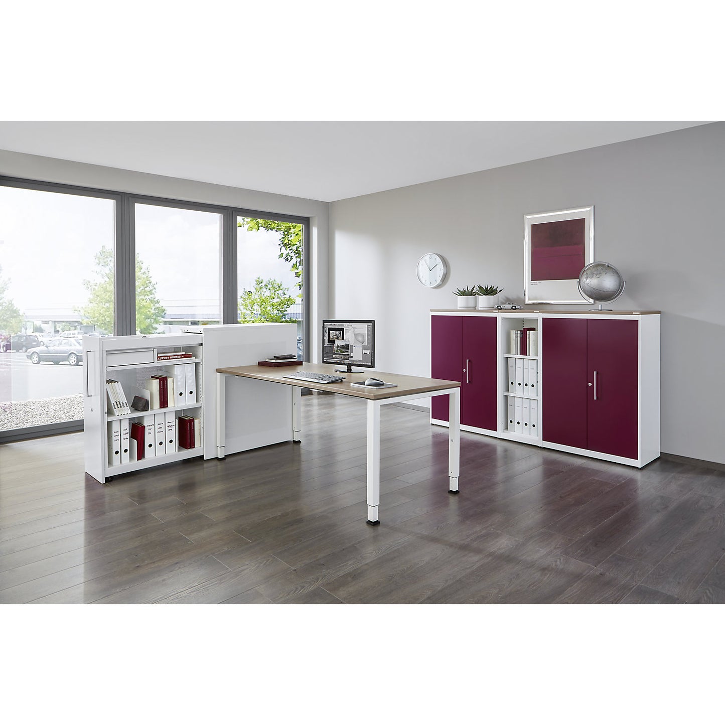 Full height drawer cupboard, counter element at right, height 1025 mm, white / charcoal.