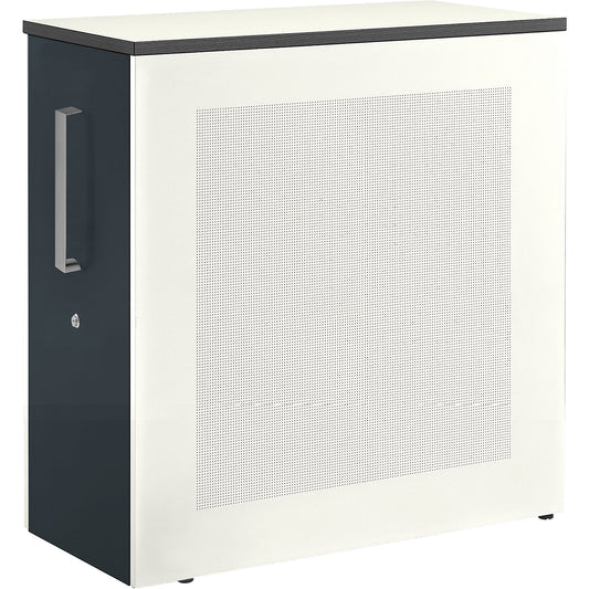 Full height drawer cupboard, counter element at left, height 1025 mm, pure white / charcoal.