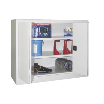Cupboard with folding doors, height 1000 mm, width 1200 mm, depth 400 mm, grey.