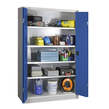 Cupboard with folding doors, height 1950 mm, width 1200 mm, depth 400 mm, grey/blue.