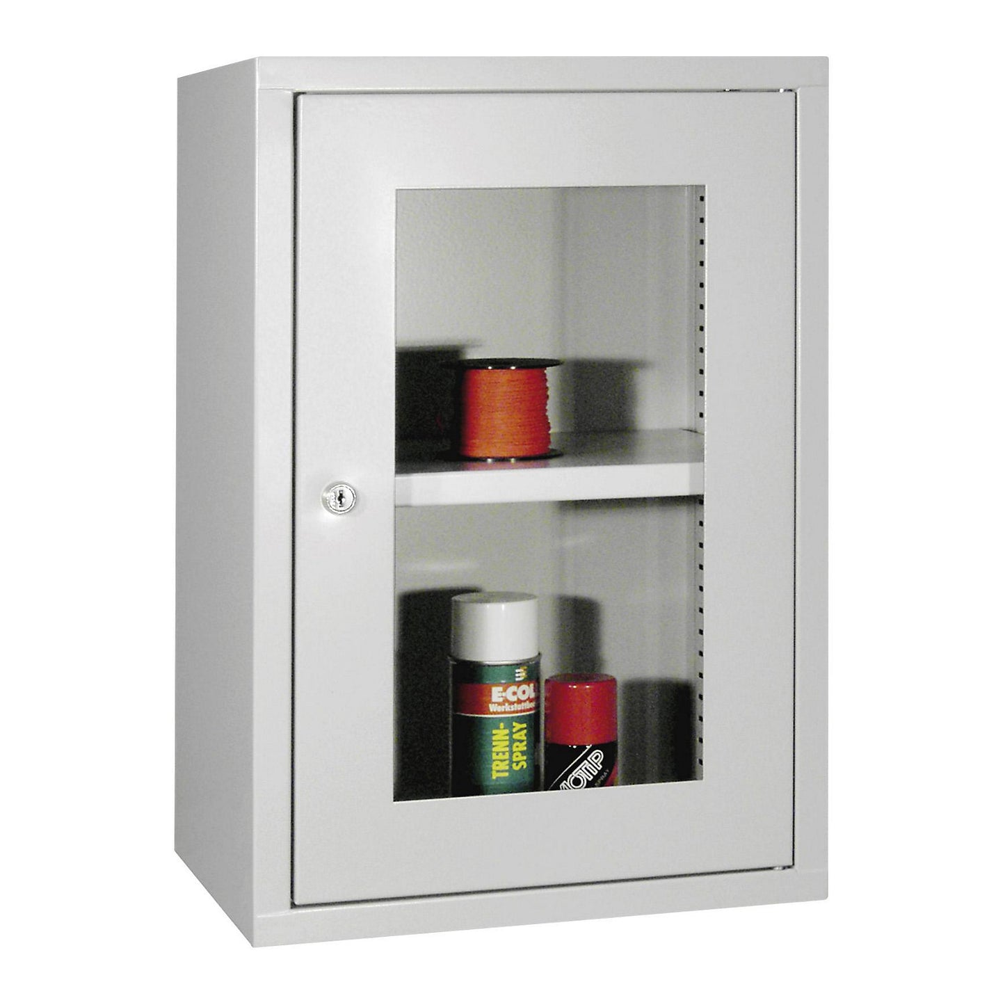 Wall mounted cupboard, height 600 mm, with vision panel door/s, width 400 mm, solid rear panel, grey.