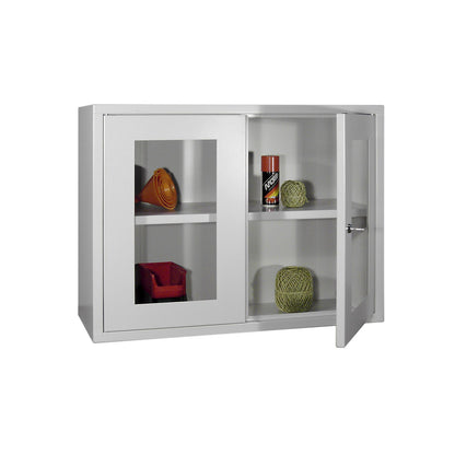 Wall mounted cupboard, height 600 mm, with vision panel door/s, width 800 mm, solid rear panel, grey.