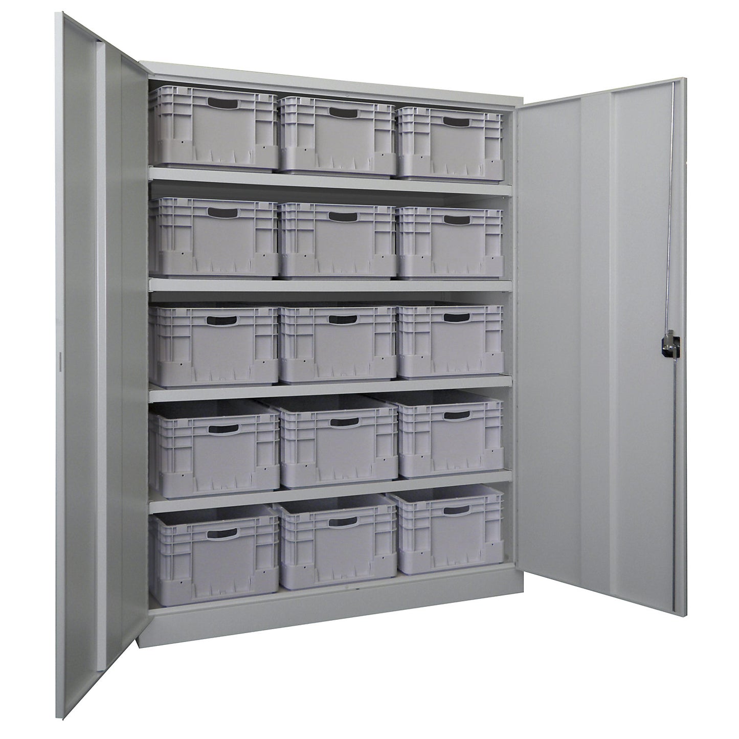 Heavy duty cupboard, extra wide, height x width x depth 1950 x 1470 x 630 mm, 4 shelves, grey.