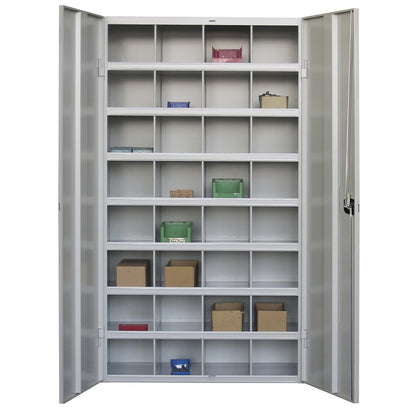 Bin units, 32 compartments, with doors, grey.