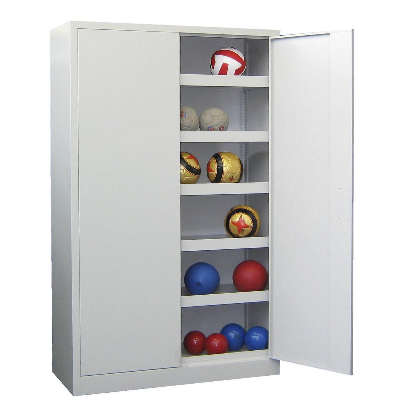 Double door ball cupboard, height 1950 mm, with solid panel doors, width 1000 mm, grey.