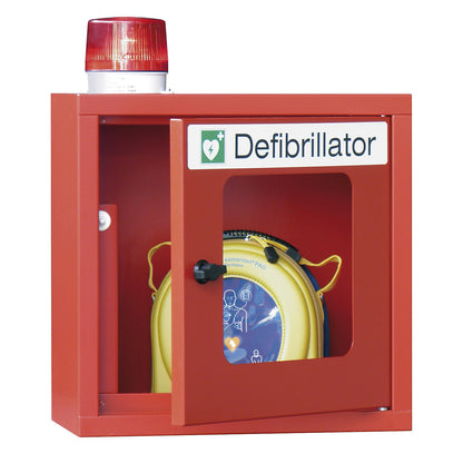 Defibrillator cupboard, with audible and visual alarm, flame red.