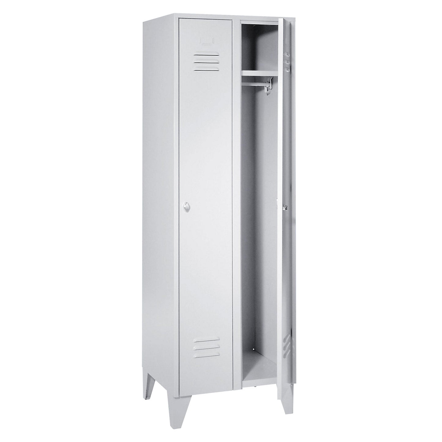 Berlin 2 clothes locker, 2 compartments, light grey, width 600 mm, flat roof shape.