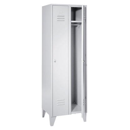 Berlin 2 clothes locker, 2 compartments, light grey, width 600 mm, flat roof shape.