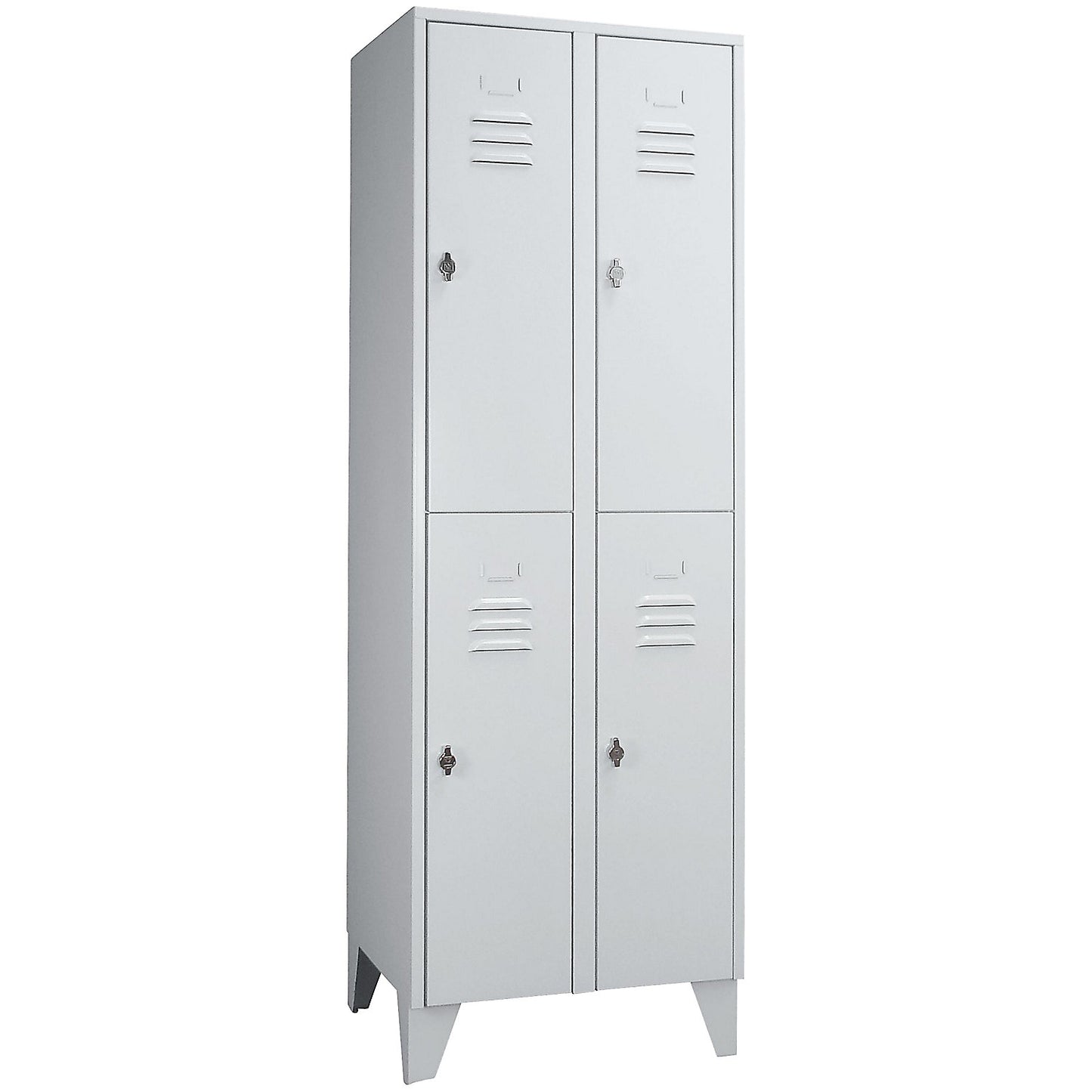 Berlin 2 double deck clothes locker, 2 compartments, light grey, width 600 mm, flat roof shape.