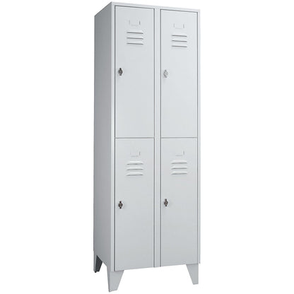 Berlin 2 double deck clothes locker, 2 compartments, light grey, width 600 mm, flat roof shape.