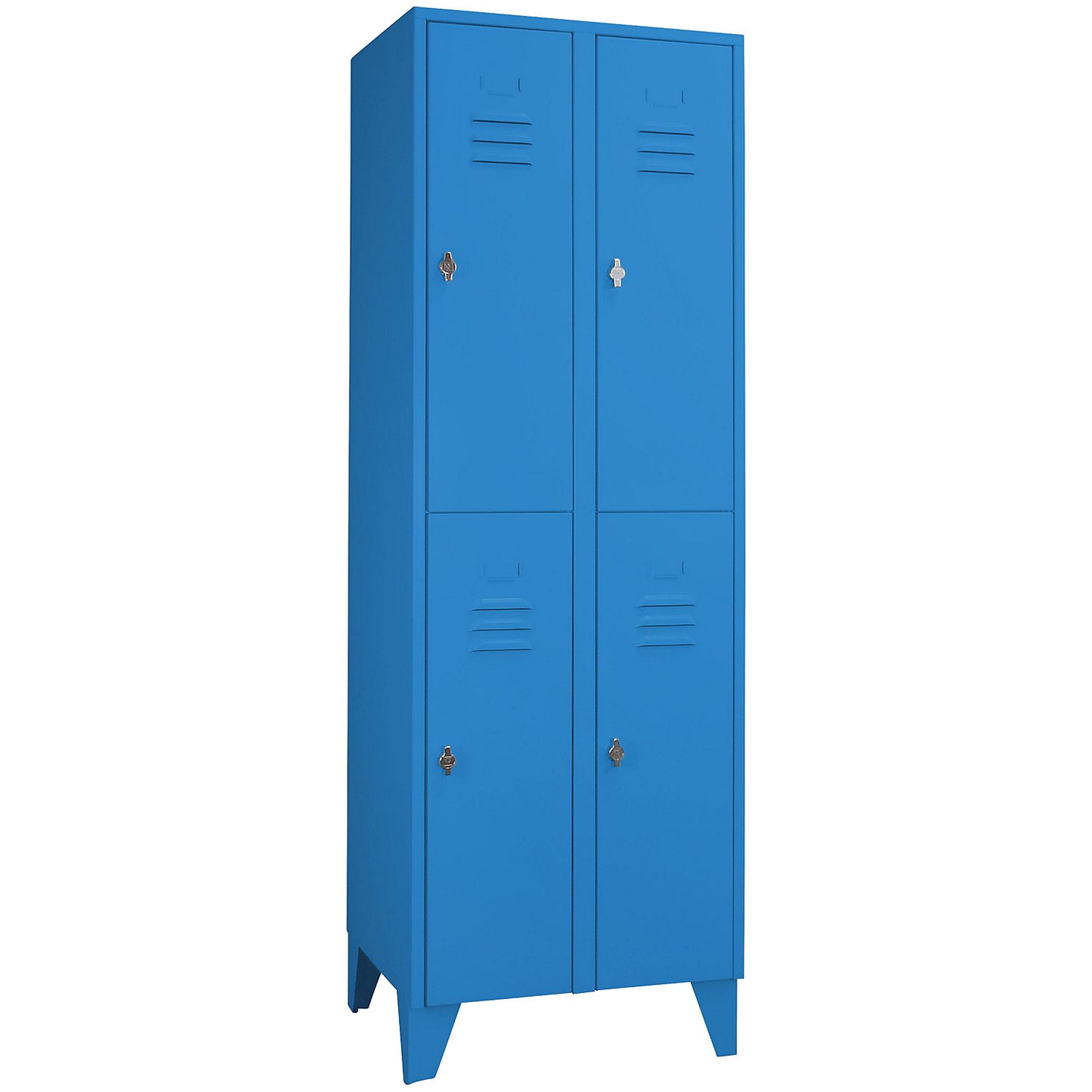 Berlin 2 double deck clothes locker, 2 compartments, light blue, width 600 mm, flat roof shape.