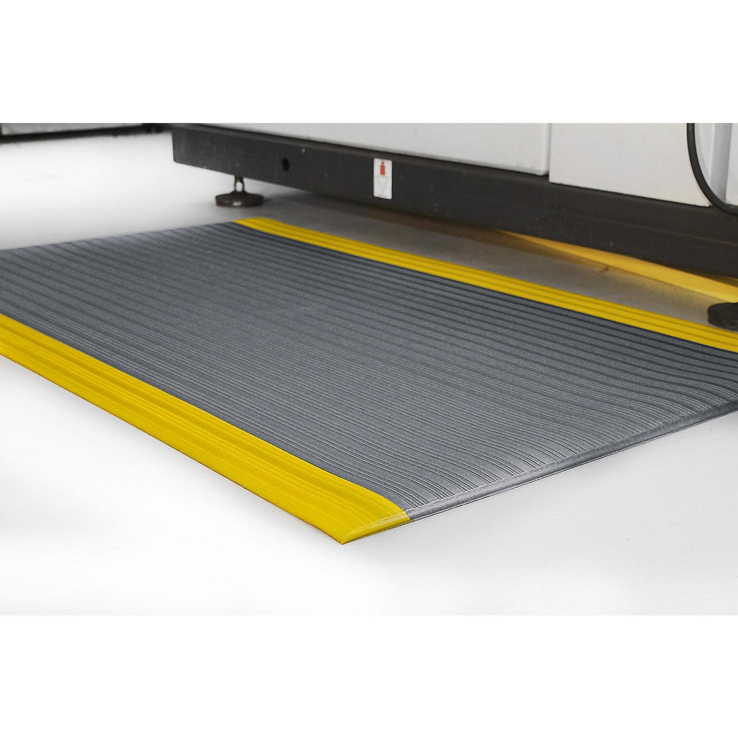 Orthomat® Ribbed anti-fatigue matting, LxW 1500 x 910 mm, grey with high visibility stripes.