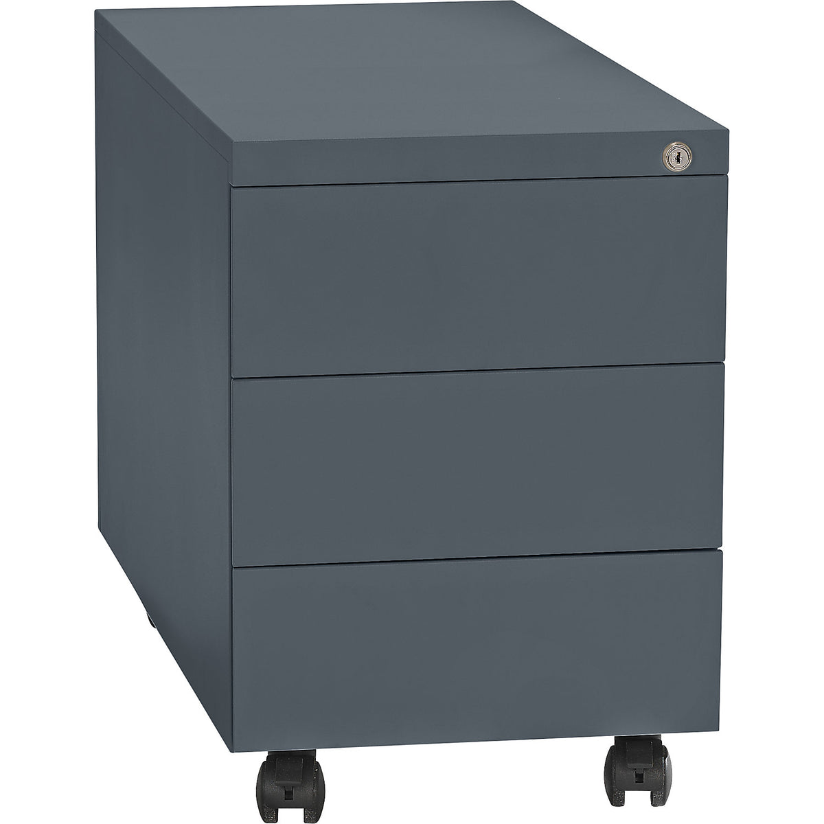 Mobile pedestal, steel, 1 pen tray, 3 drawers, depth 790 mm, basalt grey.