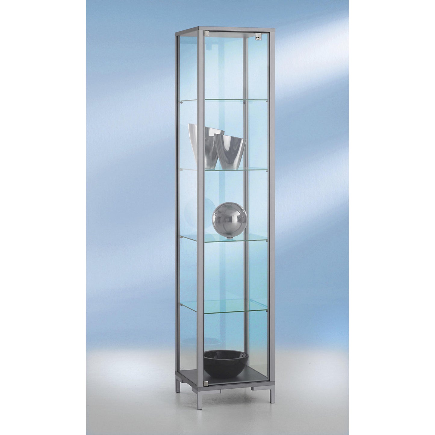 LINK column glass cabinet, 4 shelves, hinged door, HxWxD 1860 x 400 x 400 mm.