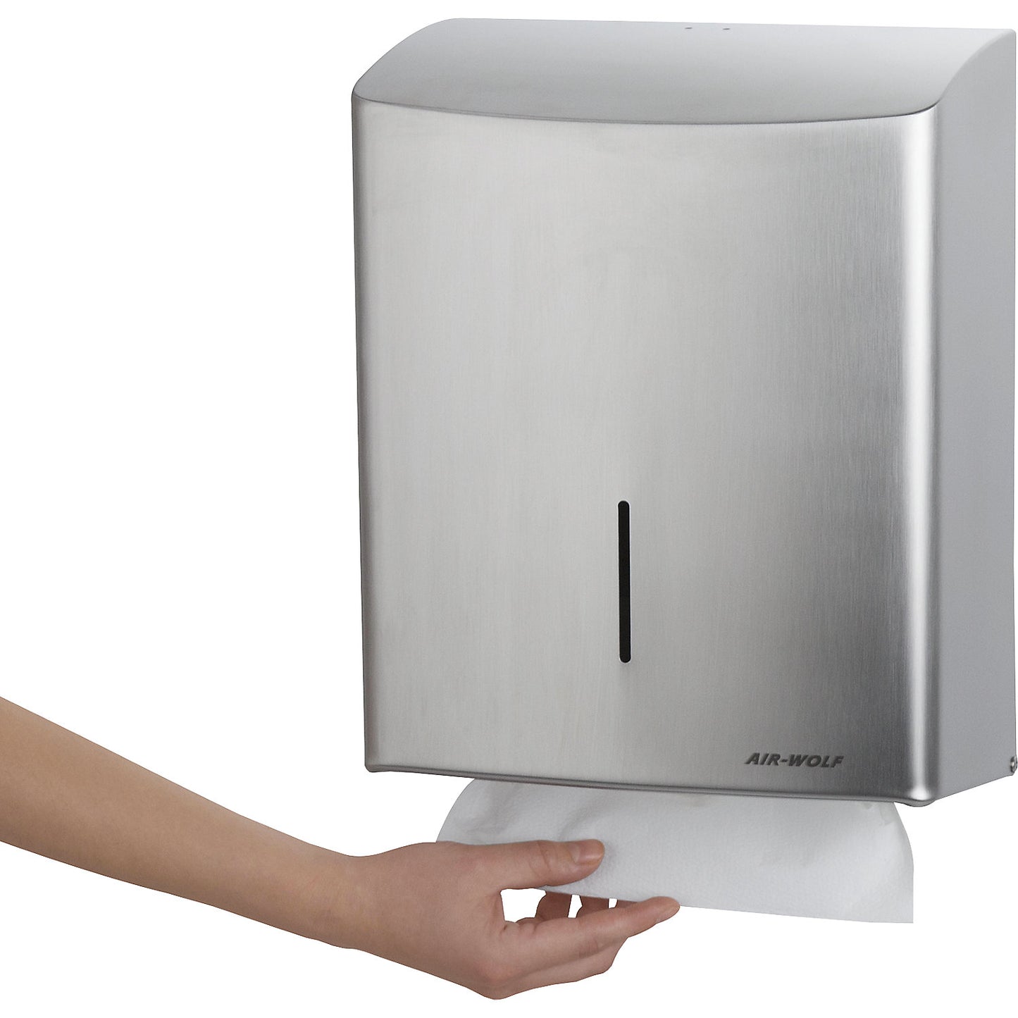 Stainless steel paper towel dispenser, approx. 600 folded paper towels, brushed stainless steel.