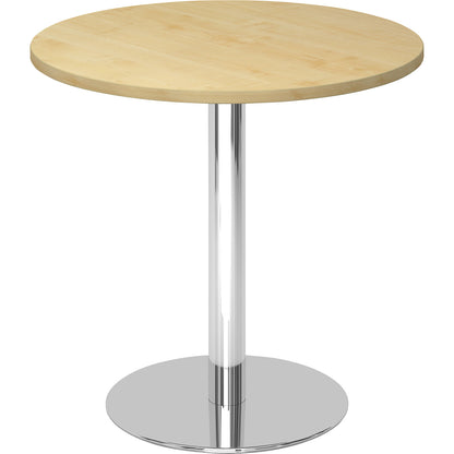 Conference table, Ø 800 mm, 755 mm high, chrome plated frame, tabletop in maple finish.