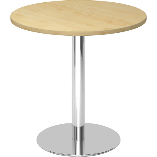 Conference table, Ø 800 mm, 755 mm high, chrome plated frame, tabletop in maple finish.
