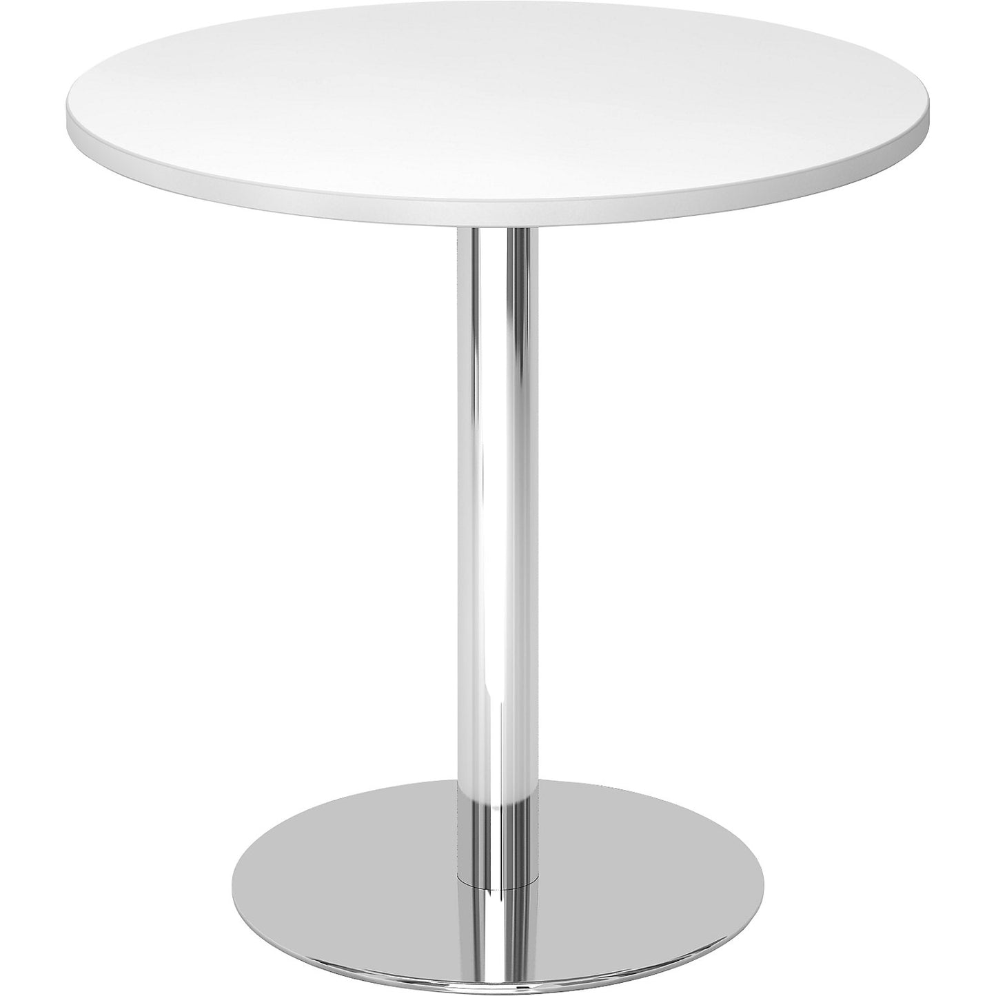 Conference table, Ø 800 mm, 755 mm high, chrome plated frame, tabletop in white.