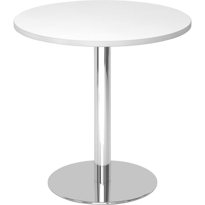 Conference table, Ø 800 mm, 755 mm high, chrome plated frame, tabletop in white.