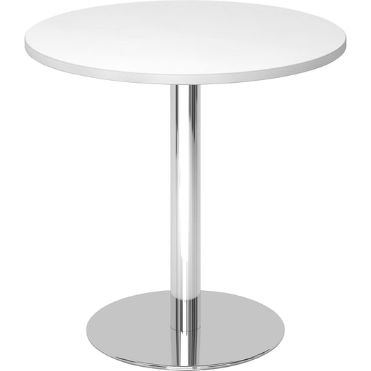 Conference table, Ø 800 mm, 755 mm high, chrome plated frame, tabletop in white.