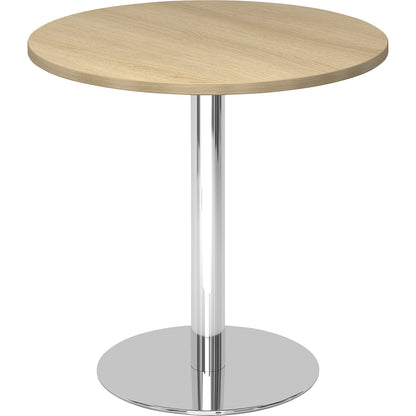 Conference table, Ø 800 mm, 755 mm high, chrome plated frame, tabletop in oak finish.