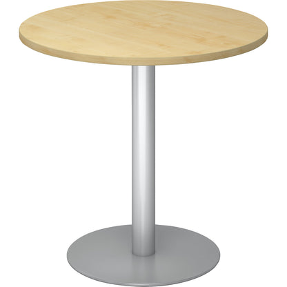 Conference table, Ø 800 mm, 755 mm high, silver frame, tabletop in maple finish.