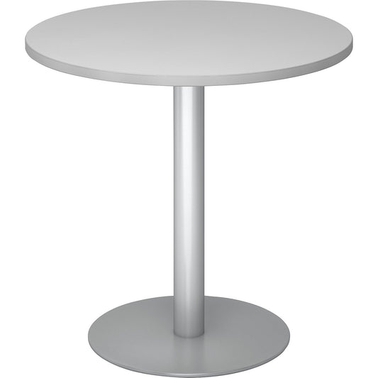 Conference table, Ø 800 mm, 755 mm high, silver frame, tabletop in light grey.