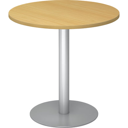 Conference table, Ø 800 mm, 755 mm high, silver frame, tabletop in beech finish.