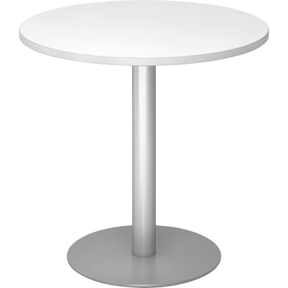 Conference table, Ø 800 mm, 755 mm high, silver frame, tabletop in white.
