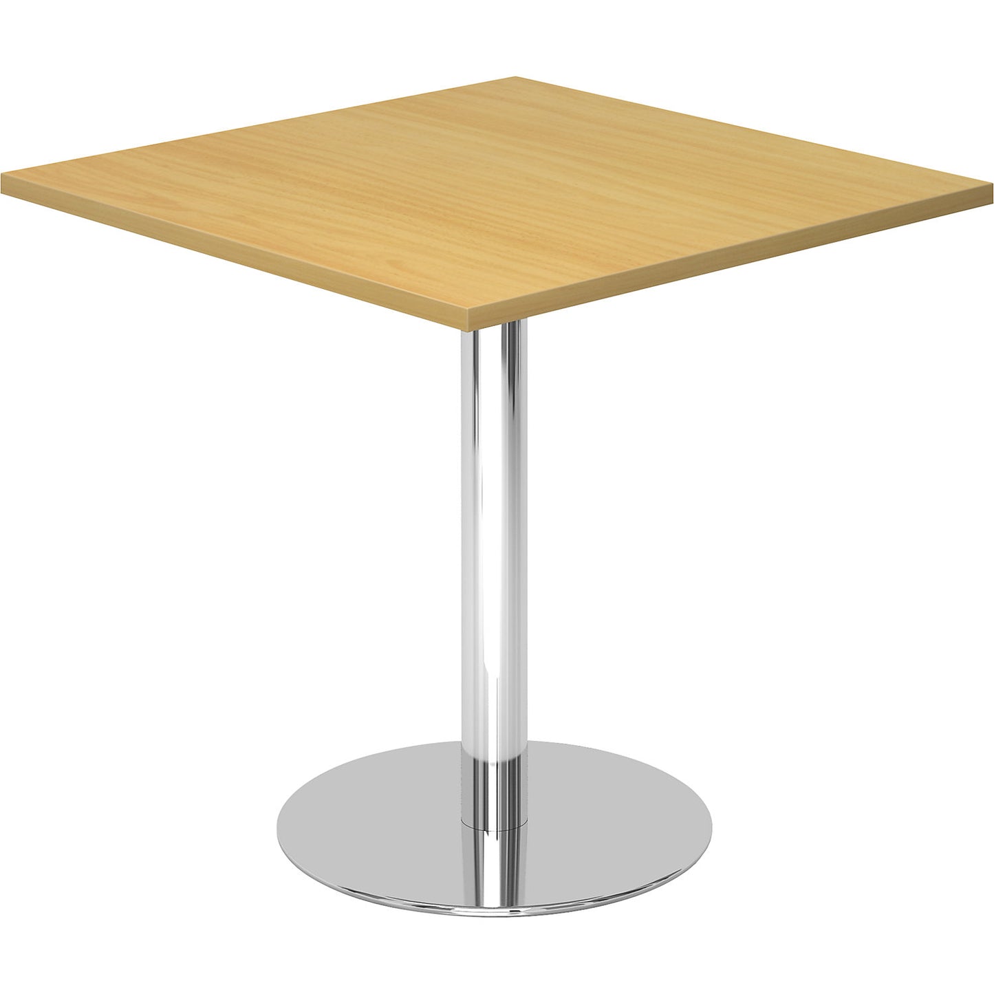 Conference table, LxW 800 x 800 mm, 755 mm high, chrome plated frame, tabletop in beech finish.