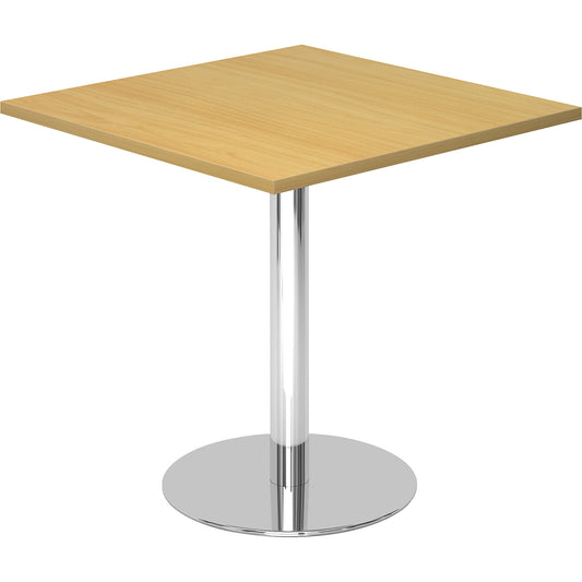 Conference table, LxW 800 x 800 mm, 755 mm high, chrome plated frame, tabletop in beech finish.